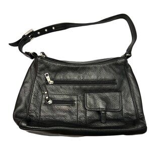 Stone Mountain Purse Leather Black Shoulder Bag Zipper Close